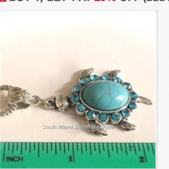 Silver Turquoise Sea Life Turtle Necklace 20" - Picture 5 of 7